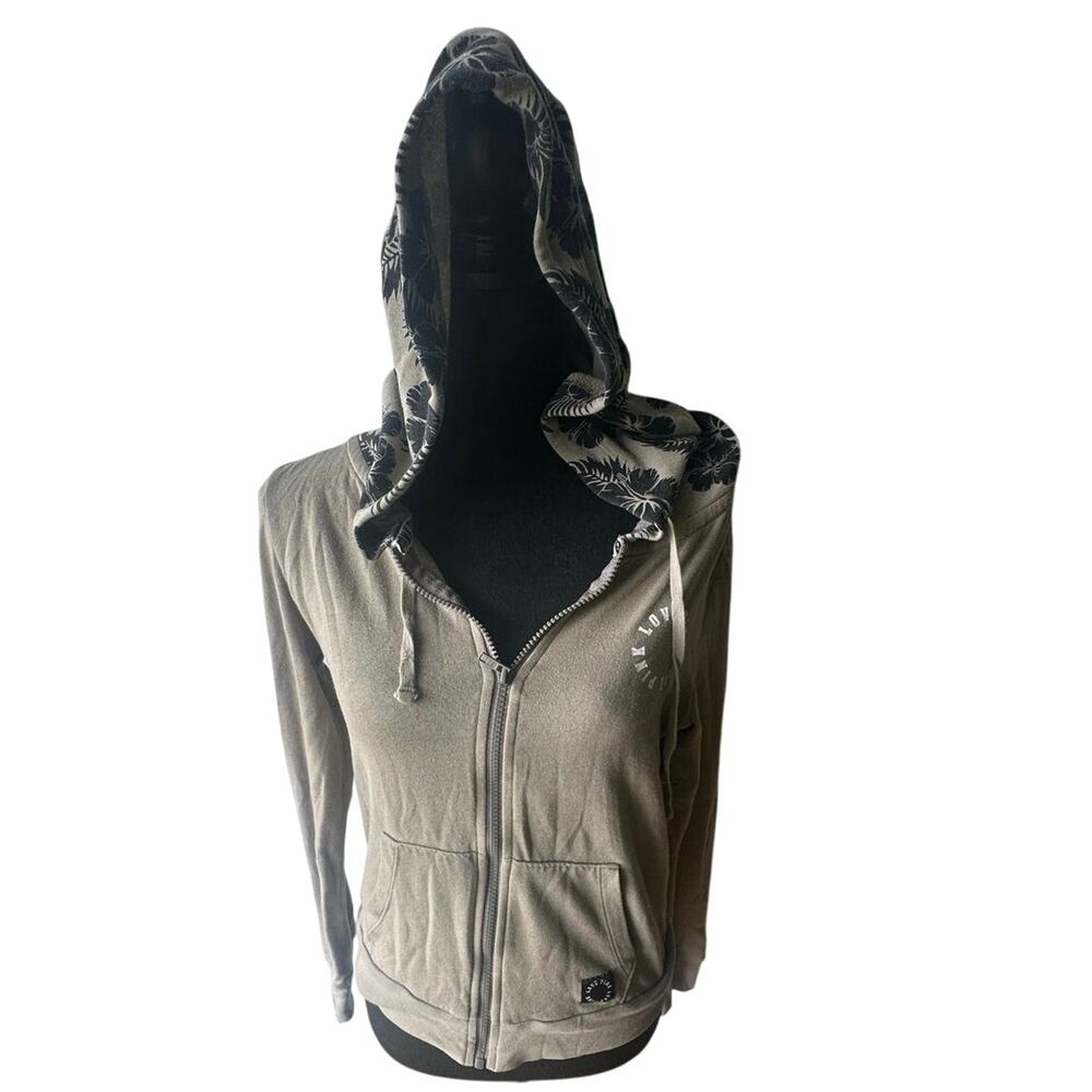 Victoria’s Secret Pink Beige Full-Zip Hoodie – Floral Print Hood, Size S